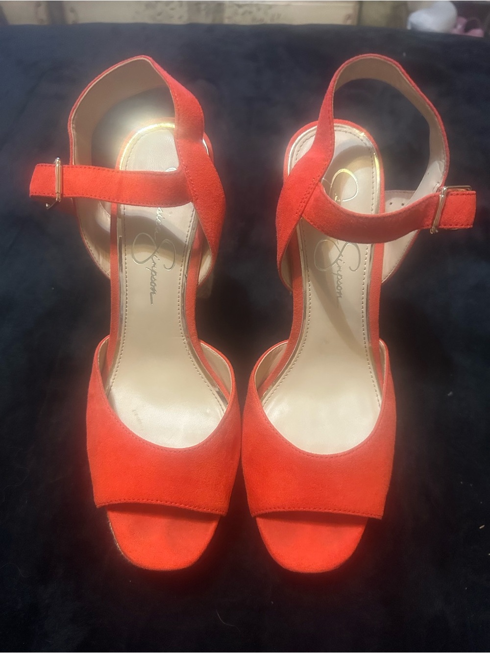 Jessica Simpson Orange Suede Sandal Platform Ankle-Strap 4 1/2” Heels 9 1/2 M